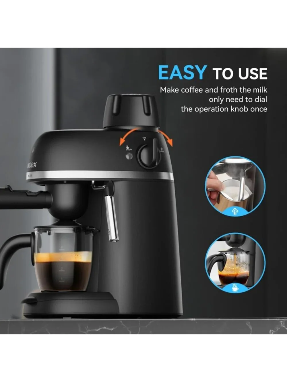 Compact Espresso & Cappuccino Maker, 3.5 Bar Pressure, Steam Wand for Home
